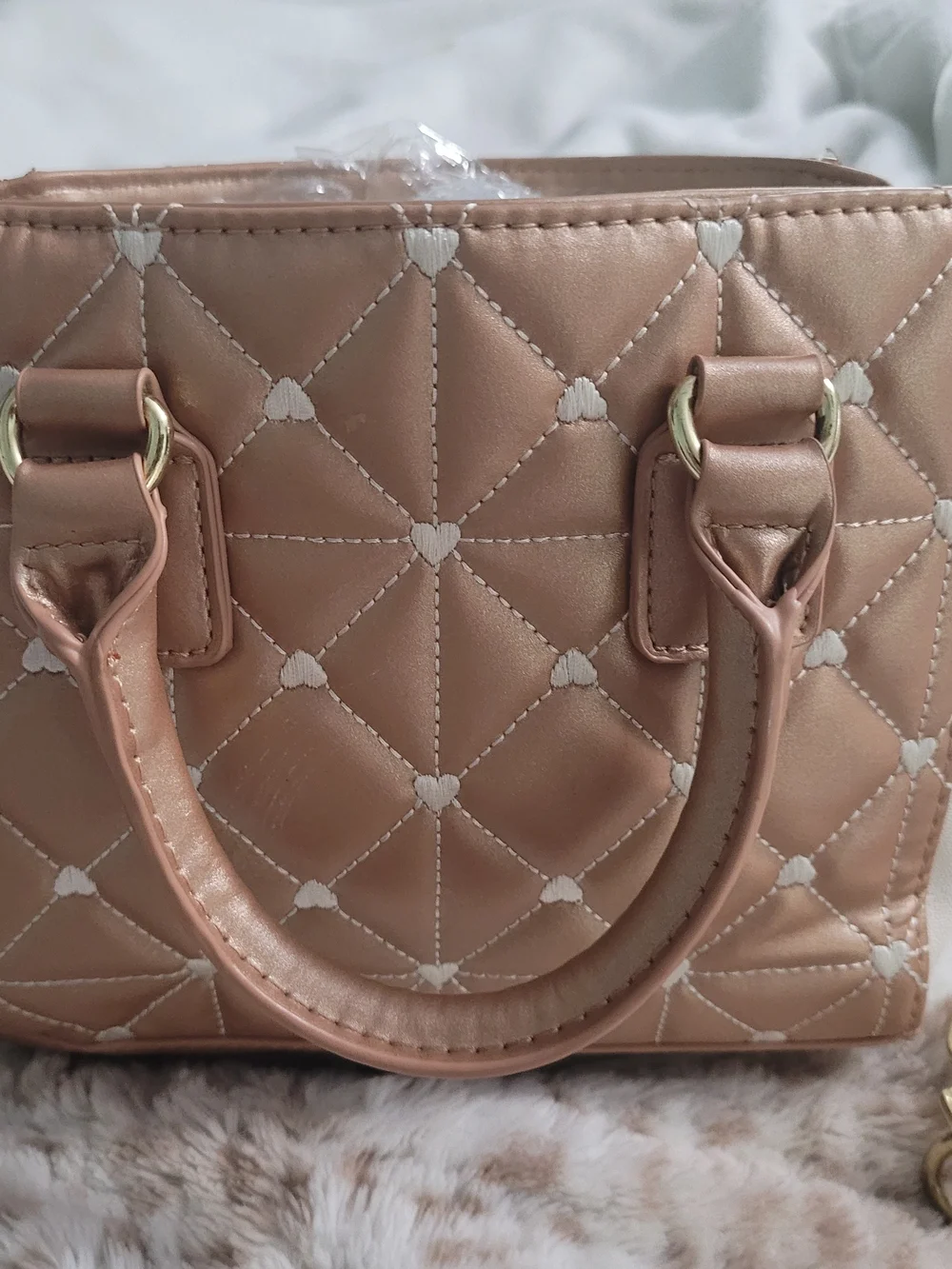 Betsey Johnson Quilted Mini Satchel Crossbody Bag Rose Gold Blush –